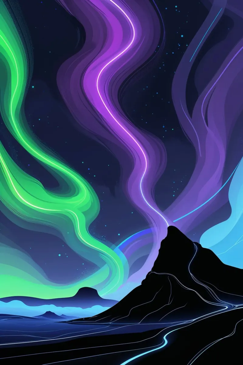 Ethereal Peaks Under Aurora Skies alluminio dibond da AlbertKlee