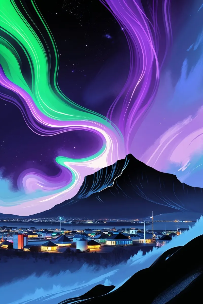 Mountain Majesty Under Aurora Hues poster con telaio in plastica da AlbertKlee