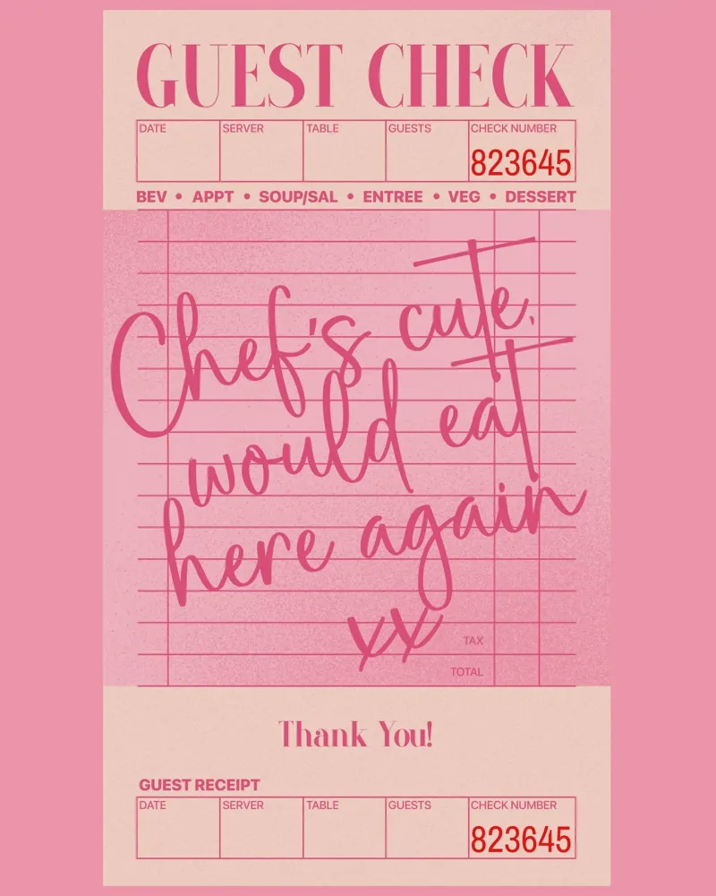 Guest Check Poster, Chef's Cute Print, Pink Wall Art hahnemühle by PrintStudio