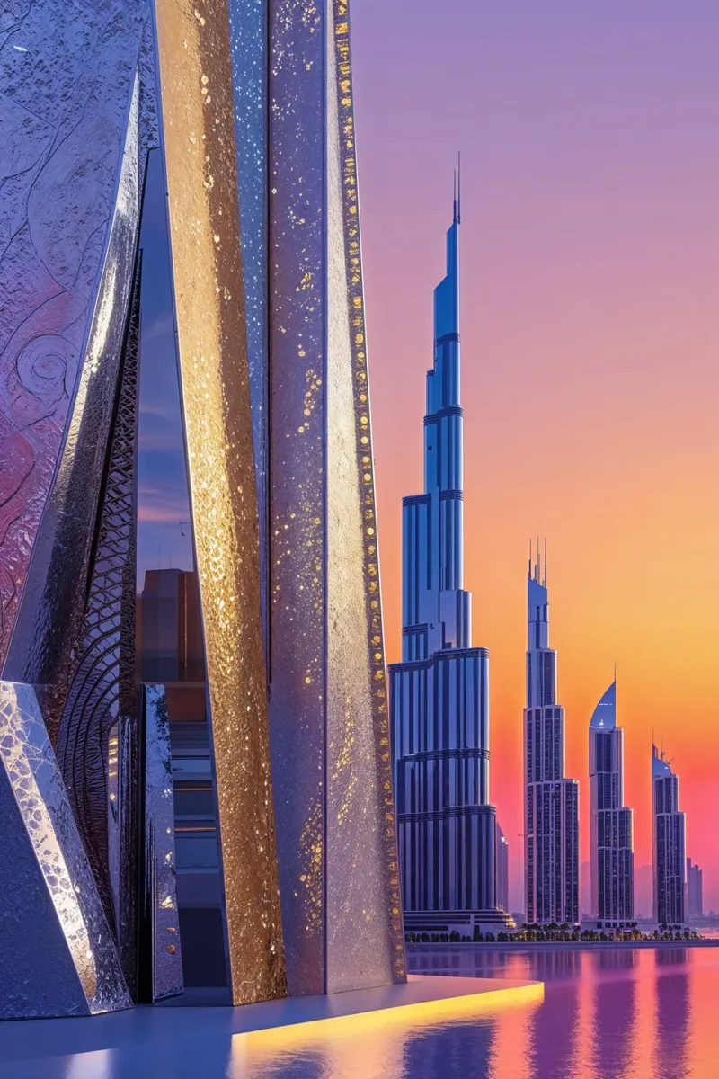 Golden Gates to Dubai's Tomorrow poster con telaio in legno da AlbertKlee