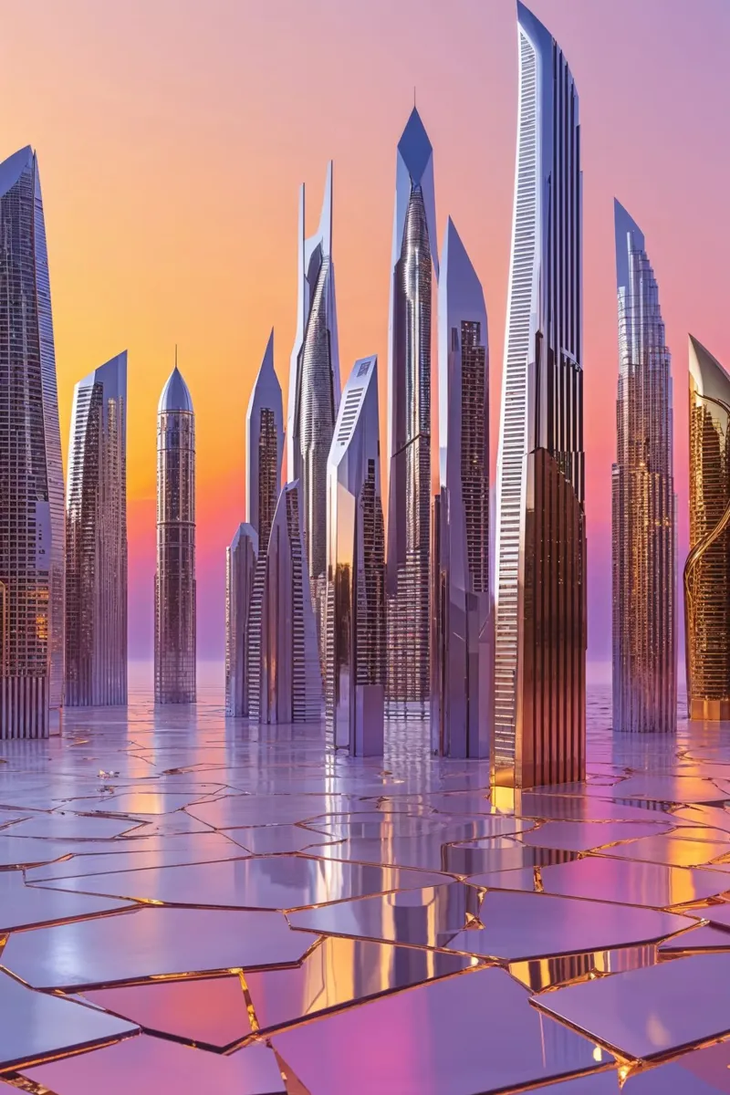 Golden Visions of Dubai's Futuristic Skyline alluminio dibond da AlbertKlee