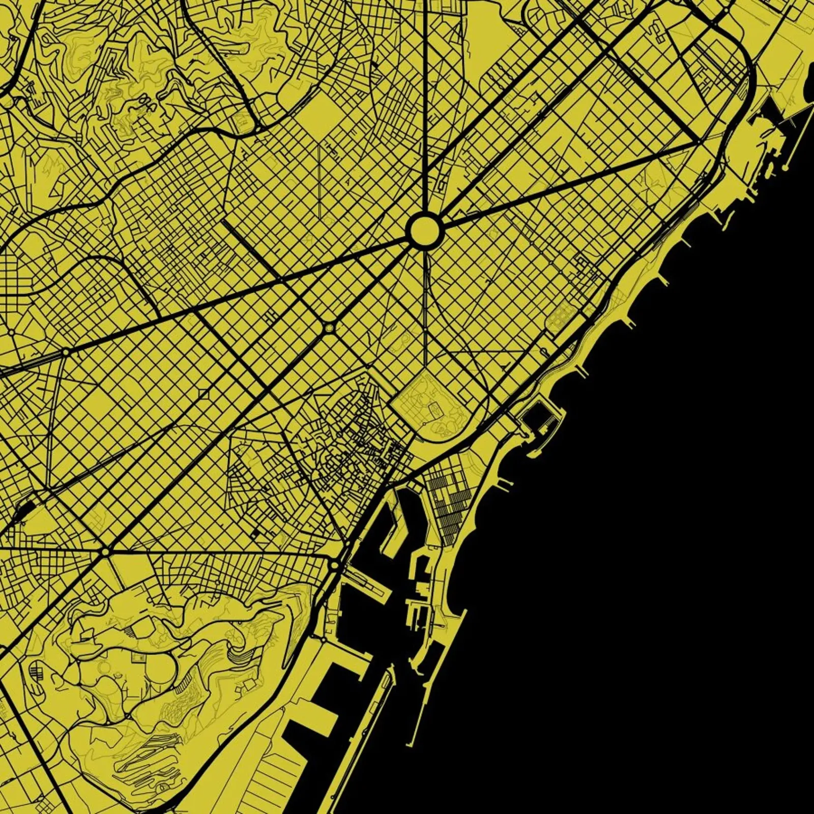 Barcelona Yellow poster con telaio in alluminio da Urban Maps