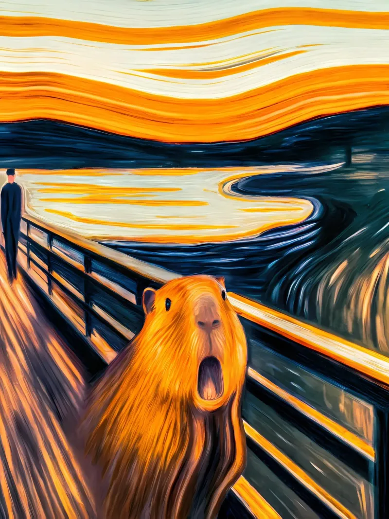 The Scream of the Capybara - A Modern Masterpiece canvas by flufftee