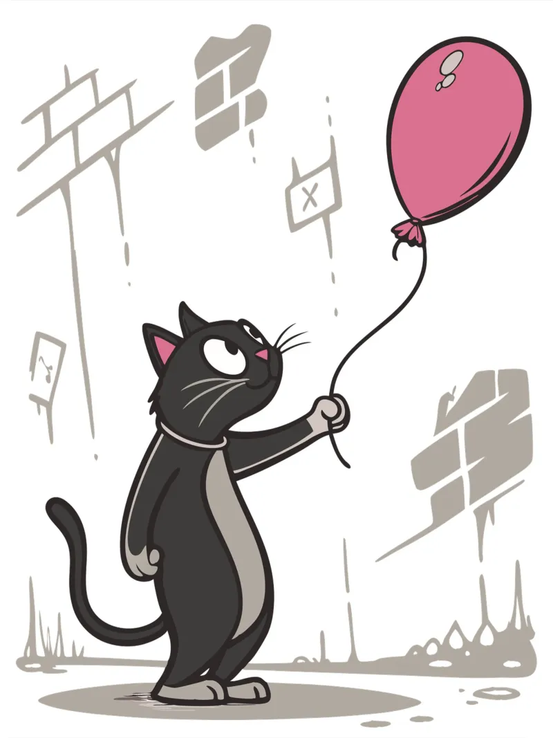 Cartoon Cat with Pink Balloon - Whimsical Illustration poster by flufftee