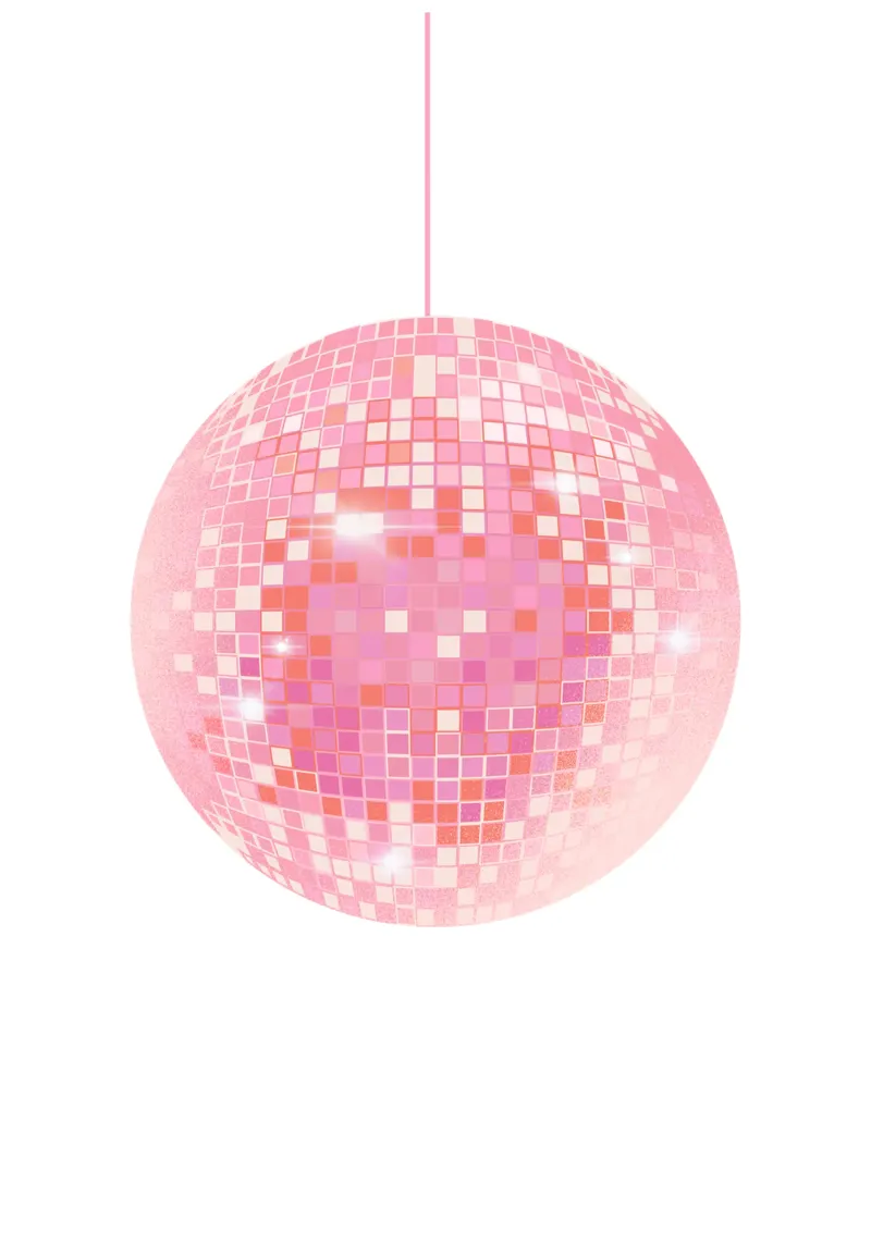 Roze Retro Disco Bal, Preppy Muurkunst, Roze Poster canvas met Baklijst van PrintStudio