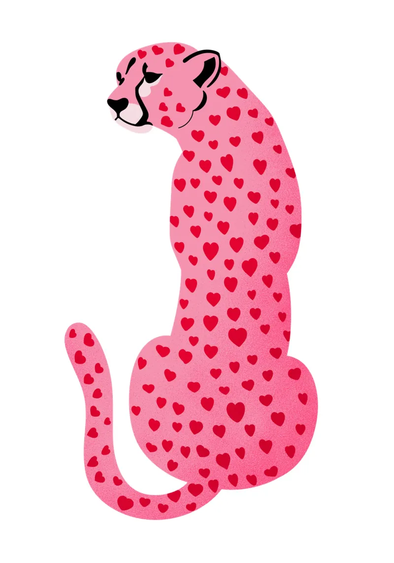 Leopardo rosa, cuore d'amore, arte da parete rosa, decorazione per ambienti carini tela con Cornice a cassetta da PrintStudio