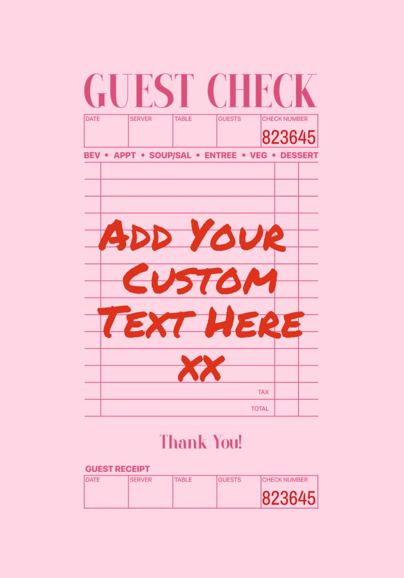 Custom Guest Check Poster, Personalised Print, Custom Art canvas by PrintStudio
