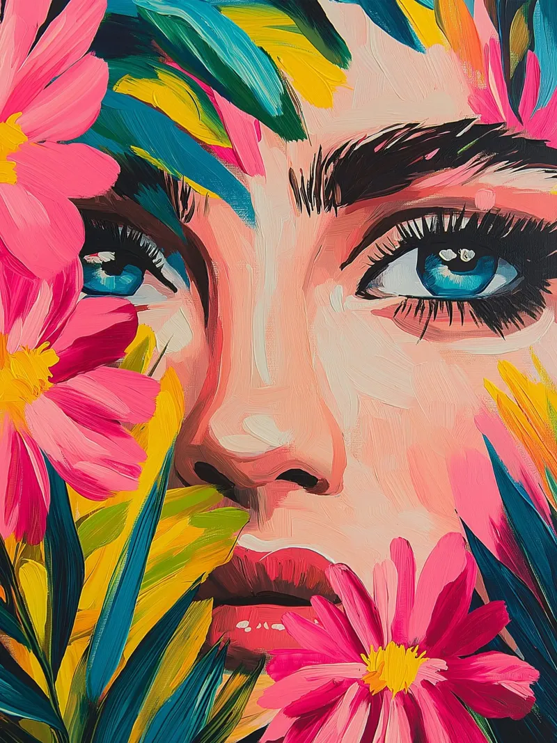 Portret bloemen levendig poster van Flora & Horizon