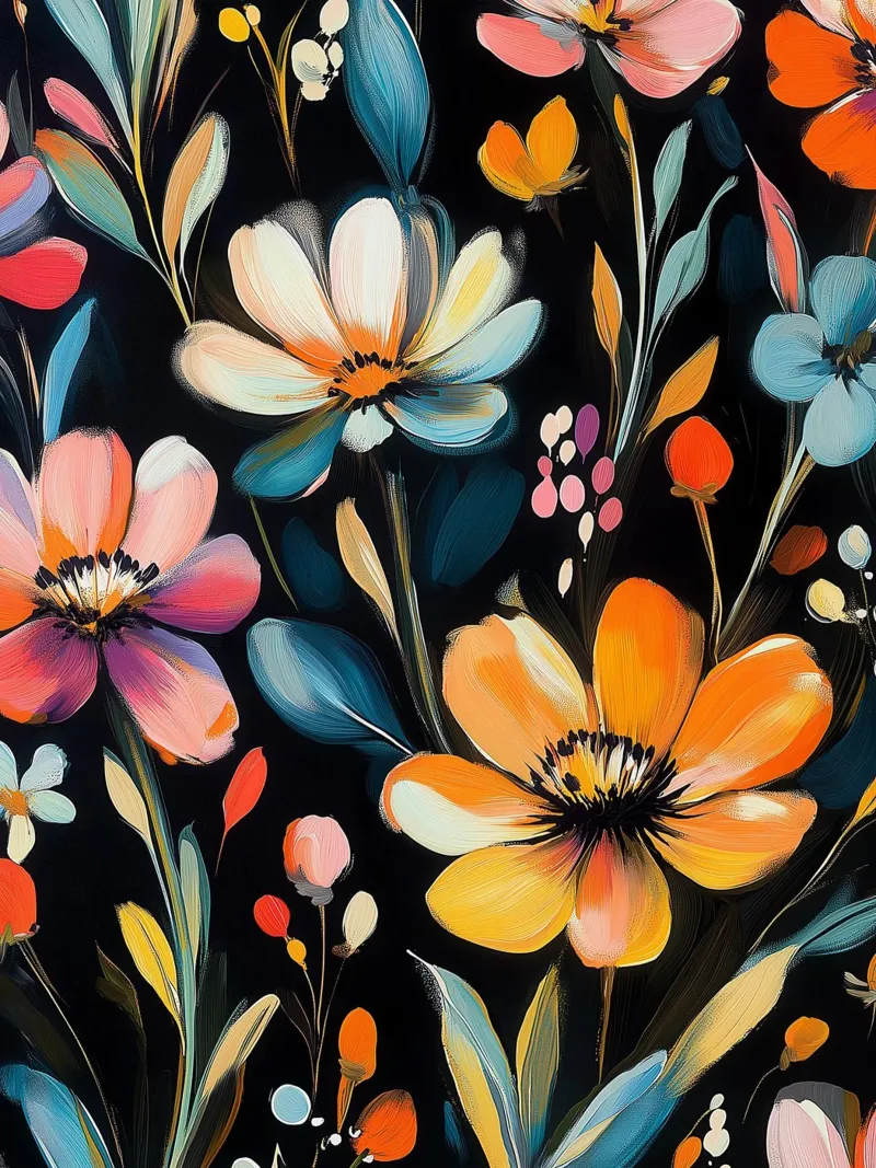 Blumensplitter auf schwarzem Hintergrund Poster von Flora & Horizon