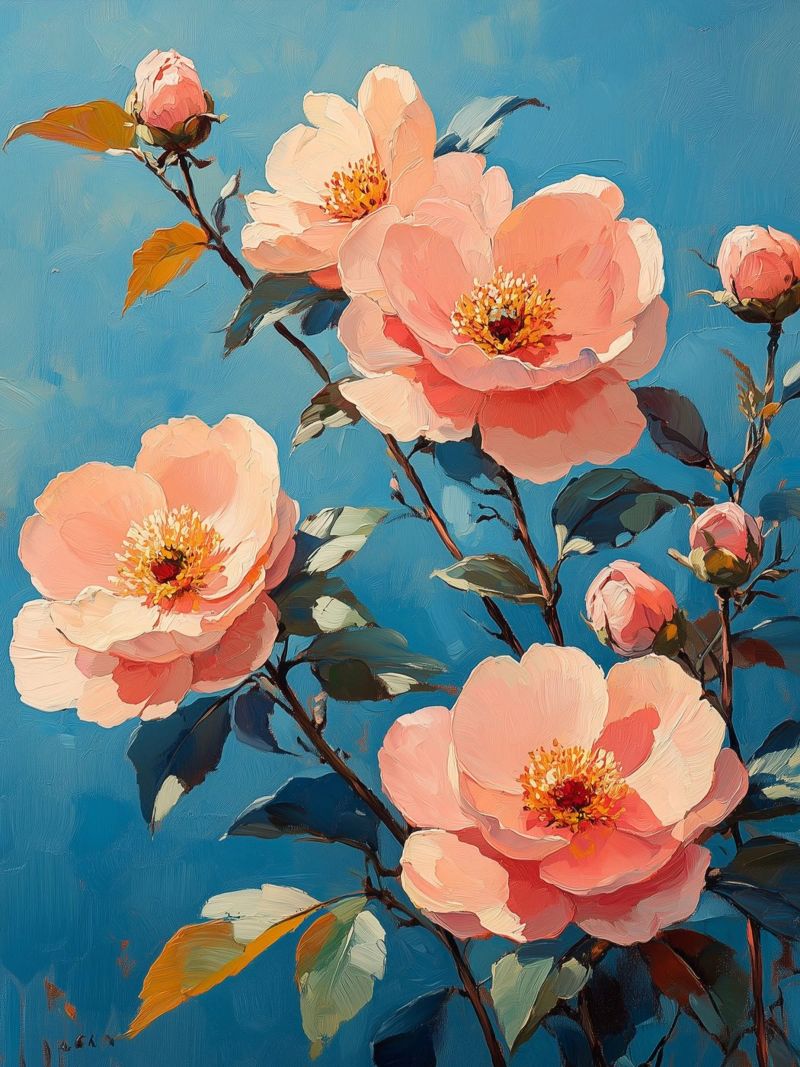 Flores rosas sobre fondo azul poster de Flora & Horizon