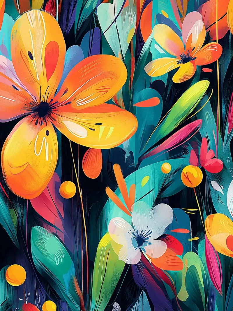 Abstracte bloemenexplosie canvas met Baklijst van Flora & Horizon