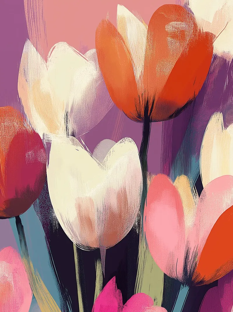 Bouquet di tulipani astratti alluminio dibond da Flora & Horizon