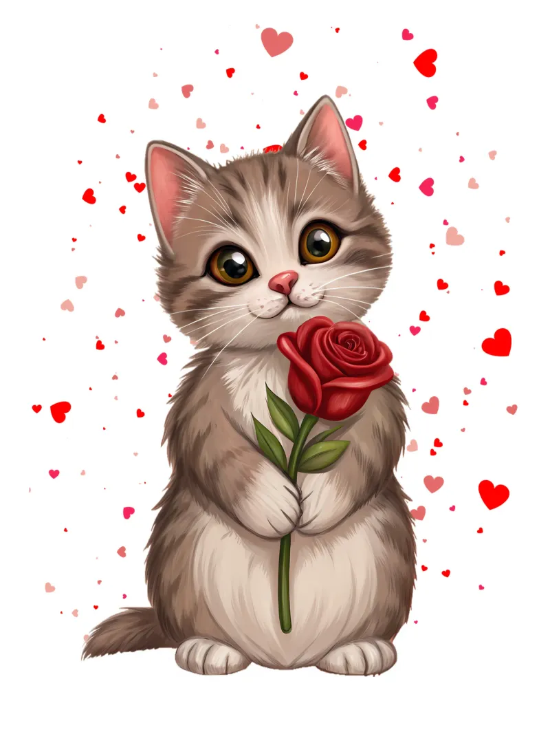 Valentine Cat with Rose - Cute Kitten Illustration acrylic glass by flufftee