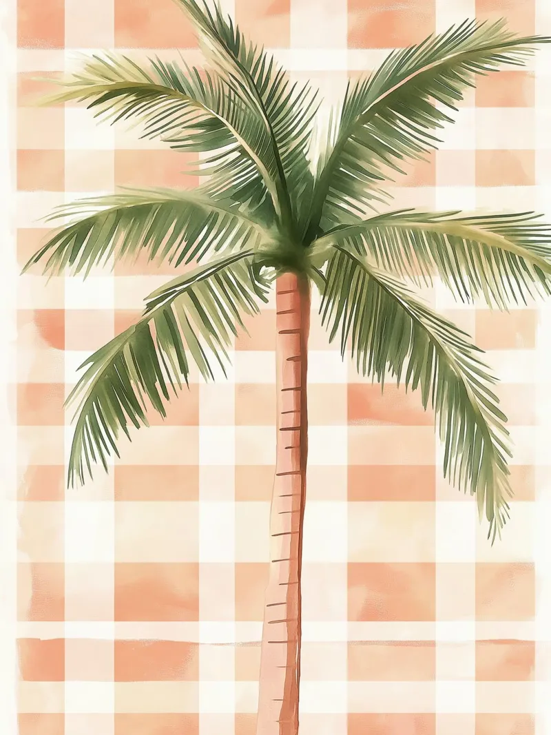 Palm tree on checked background poster by Flora & Horizon