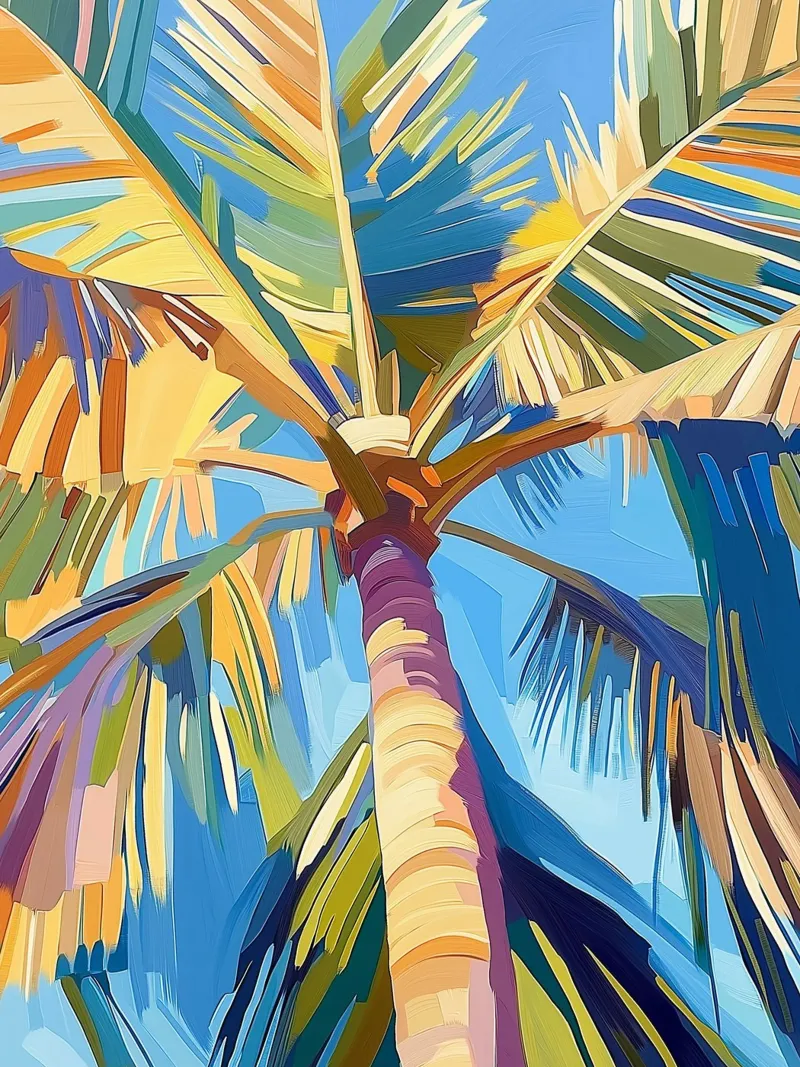 Palm tree under the blue sky canvas with Floater frame by Flora & Horizon