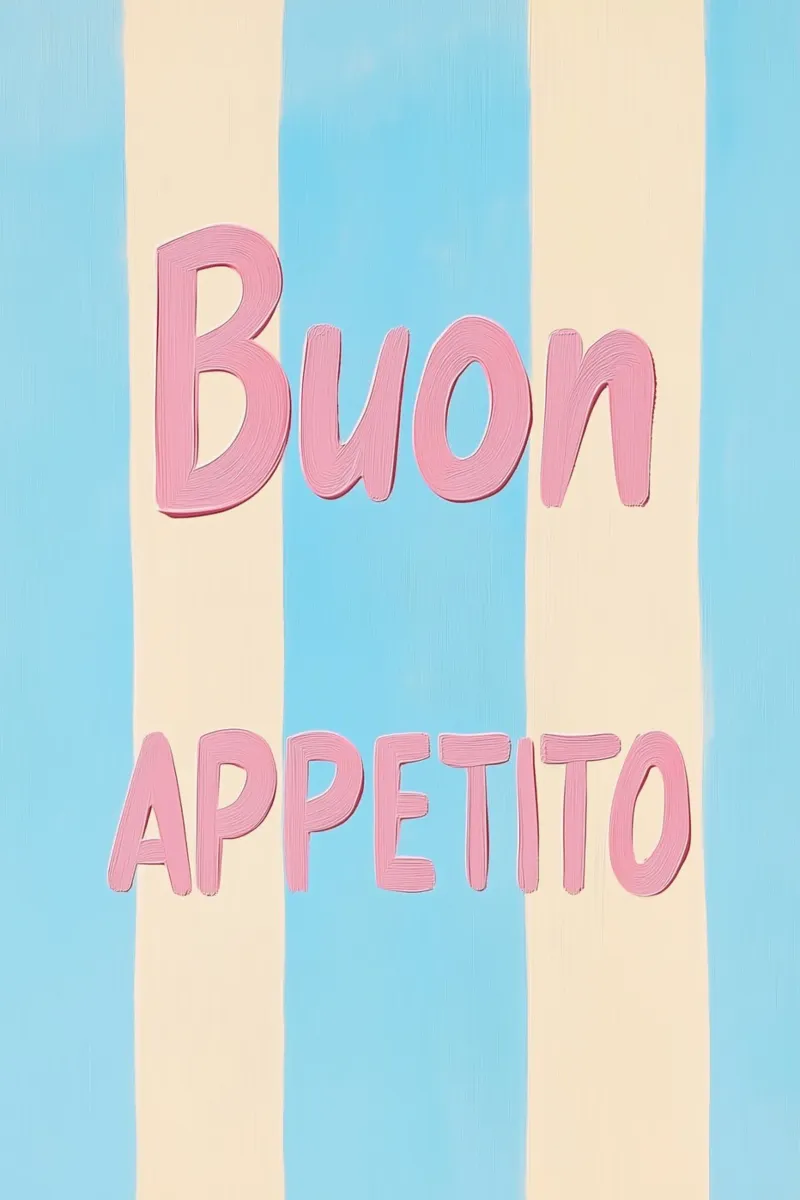 Buon Appetito Pastell Streifen poster con telaio in legno da Carinaprint