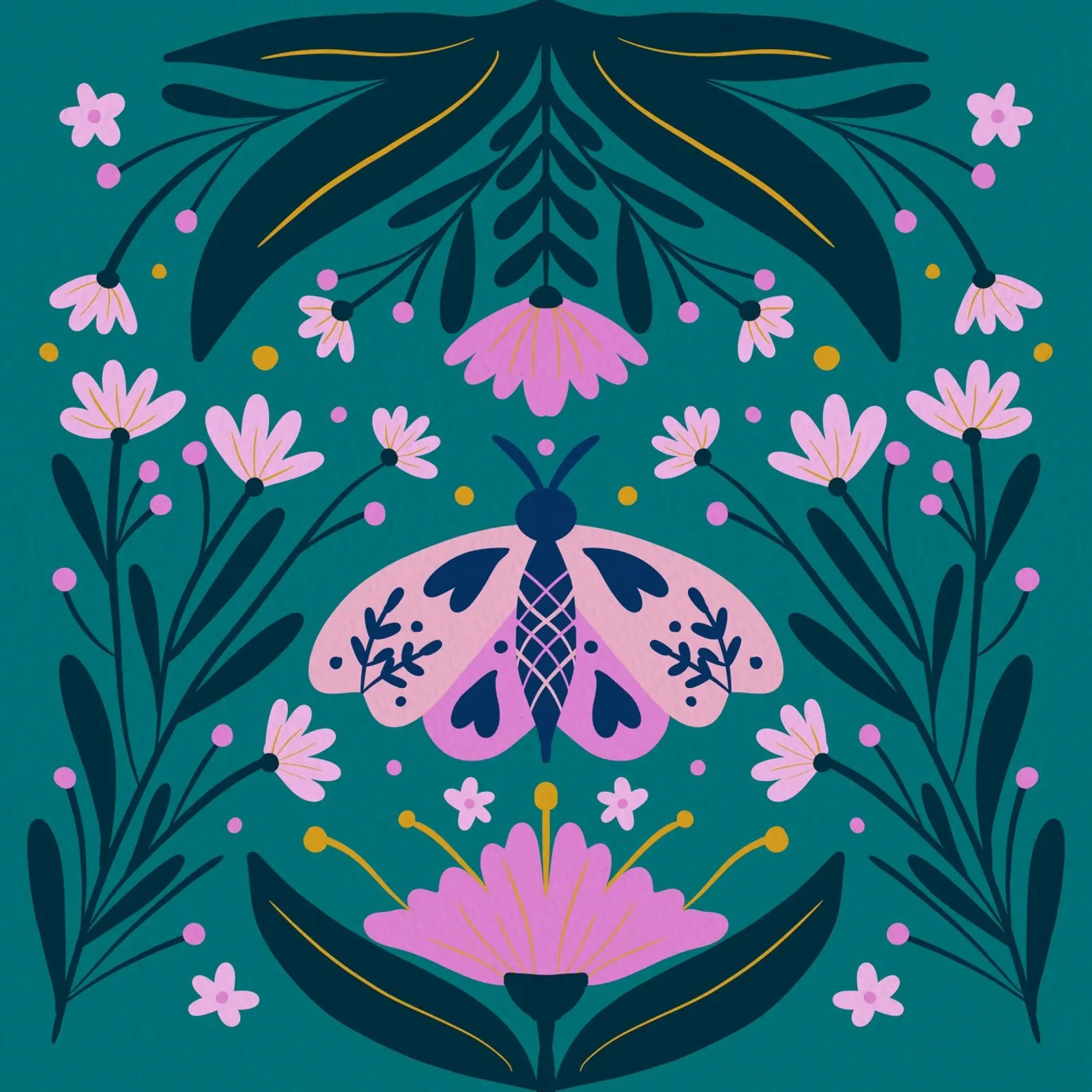 Folk moth - pink and turquoise hahnemühle by Wackapacka