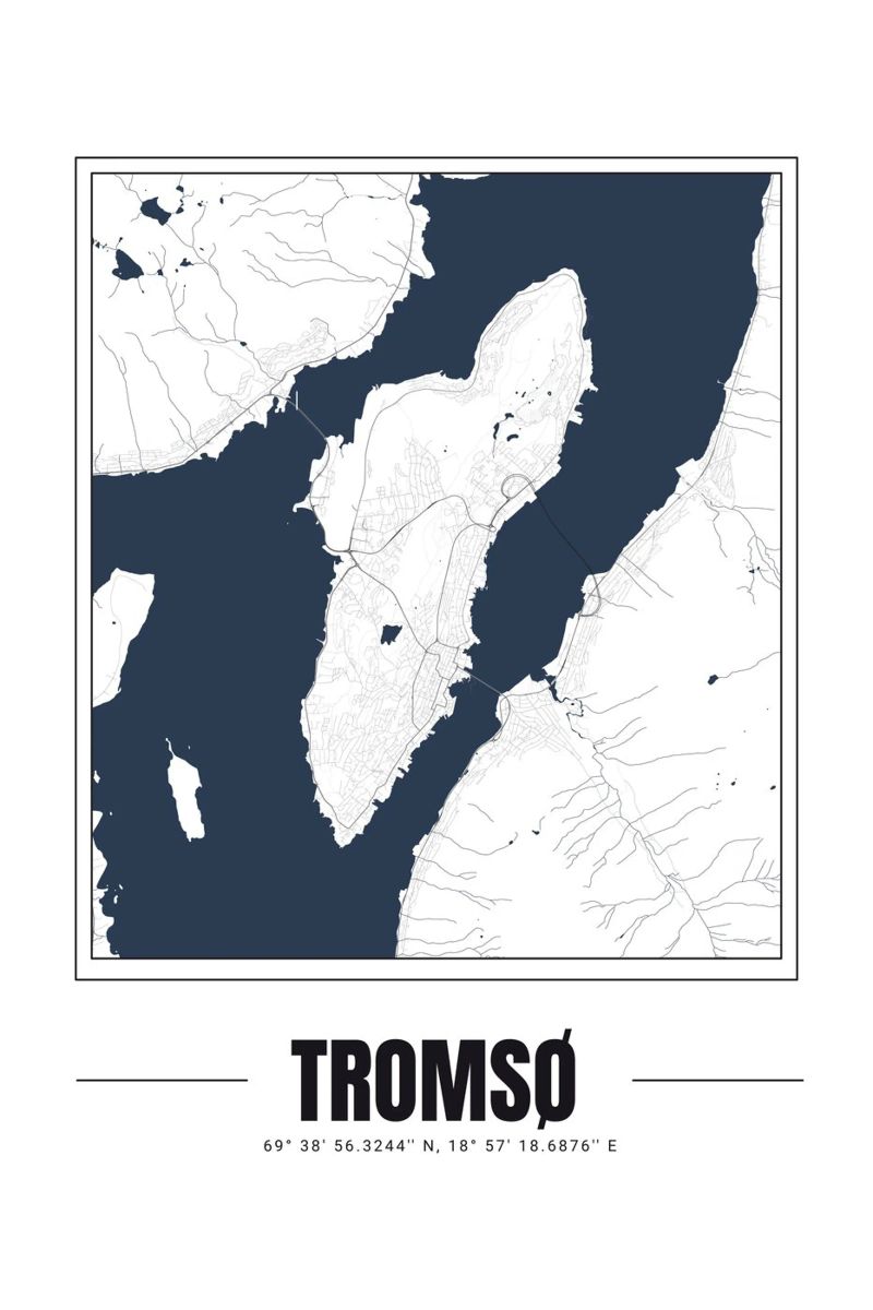 Minimalist Map of Tromsø - Modern Nordic Wall Art canvas by Ben & Clo creations