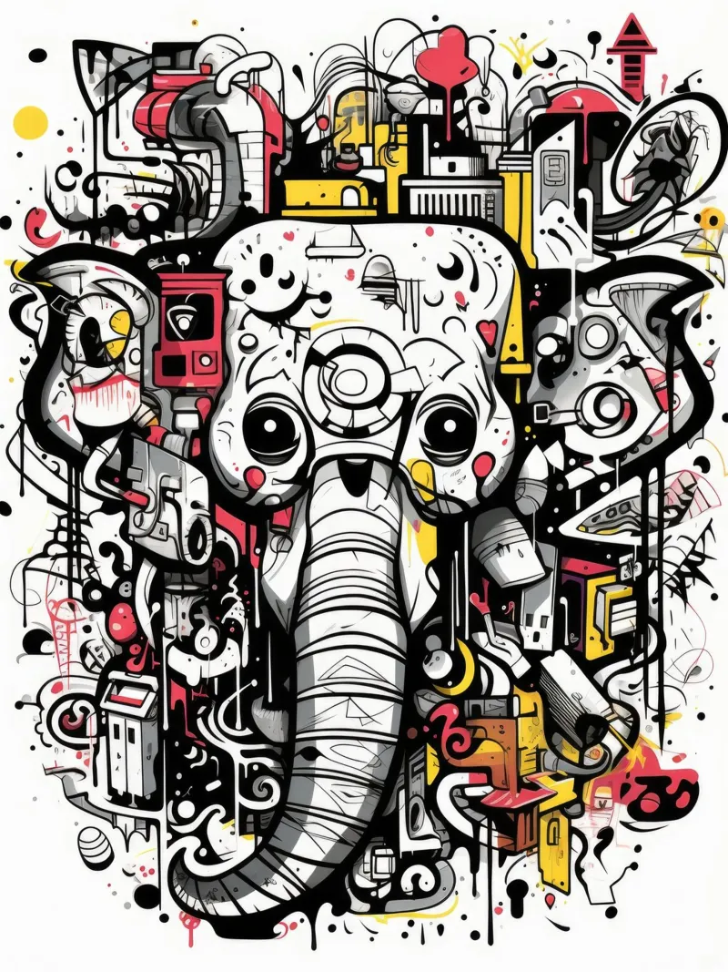 Graffiti-Tiere Poster mit Aluminium Rahmen von Art Digital Visuel