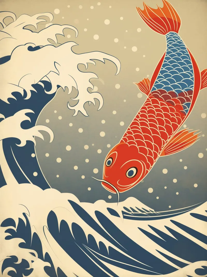Japanese koi fish in the Great Wave of Kanagawa canvas with Floater frame by Autofocus