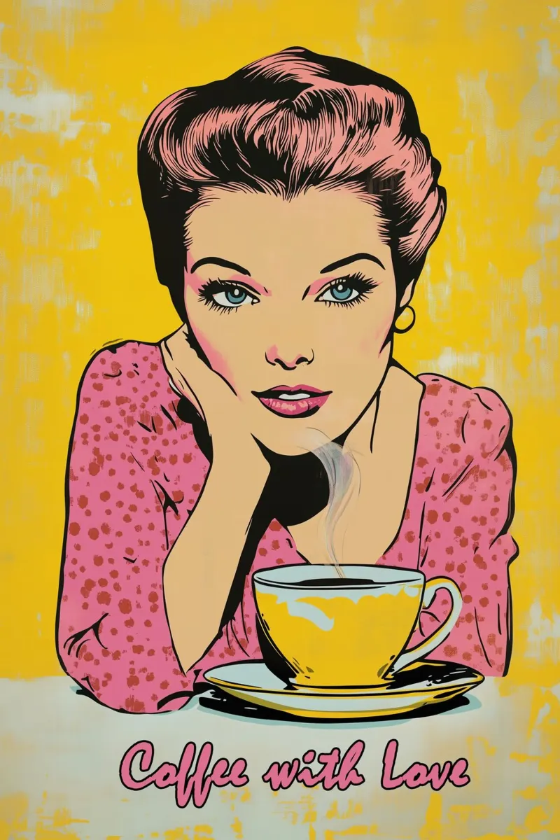 Poster vintage Caffè con amore | Cucina carta hahnemühle da Autofocus