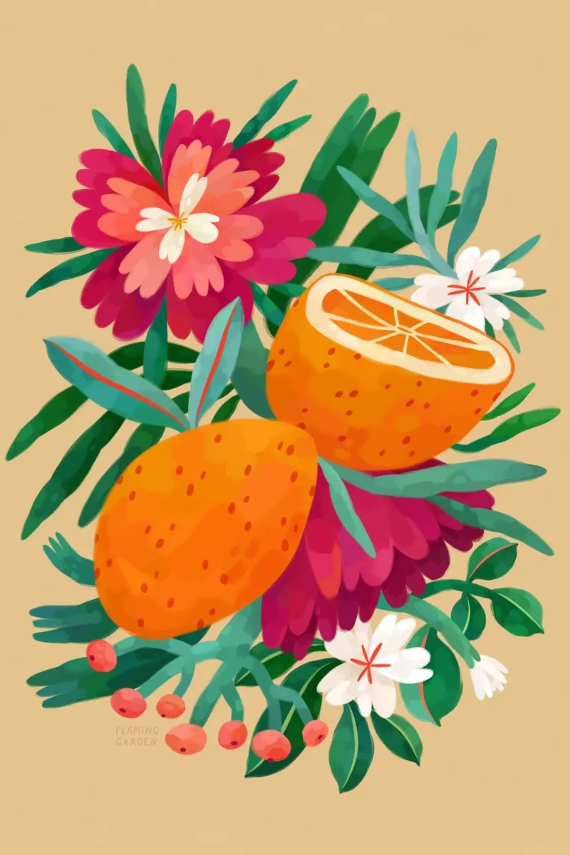 Giardino fiammeggiante - Arance e fiori poster da The Artcircle