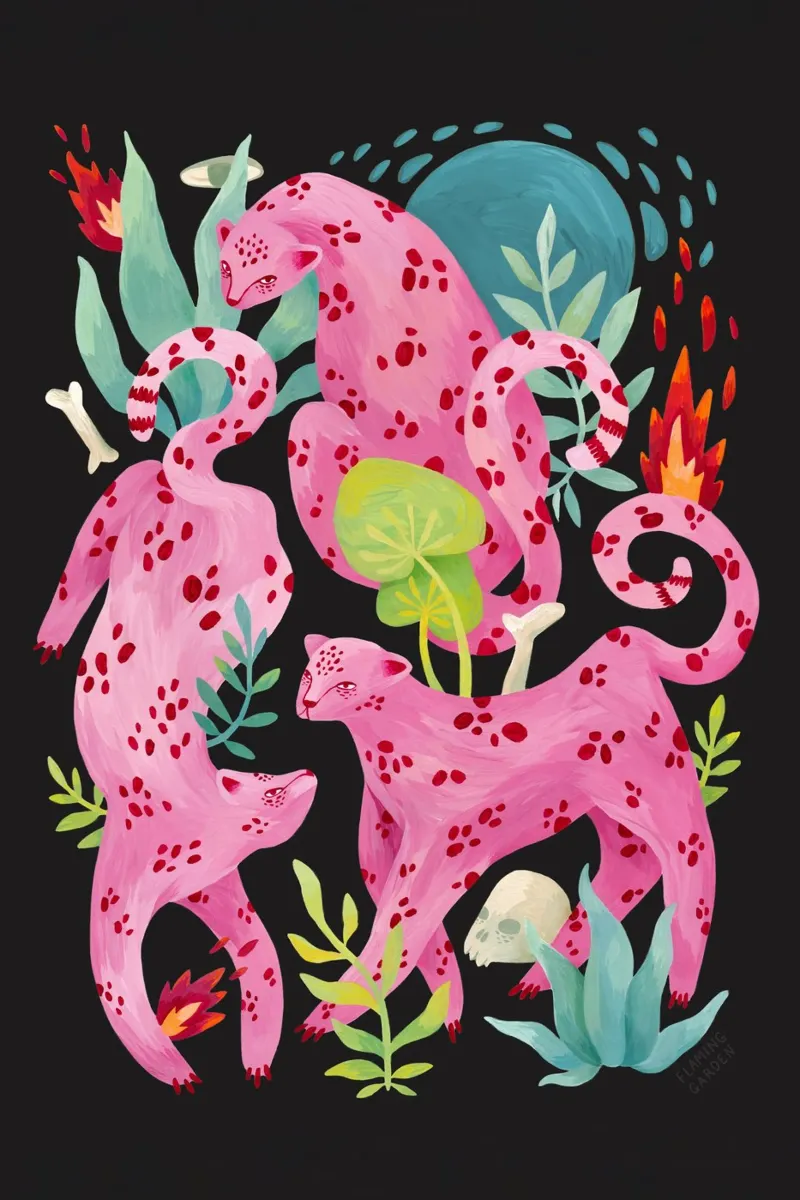 Giardino infuocato - Leopardi rosa poster da The Artcircle