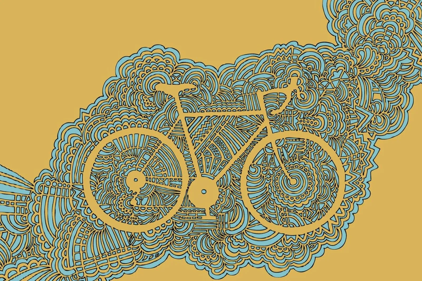 Orange Bike Drawing Meditation poster with aluminum frame by KP Design