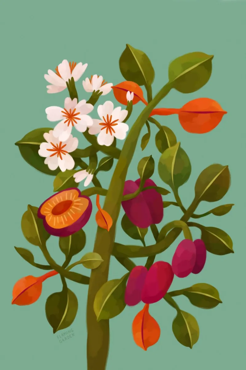 Flaming Garden - Plum Tree canvas met Baklijst van The Artcircle