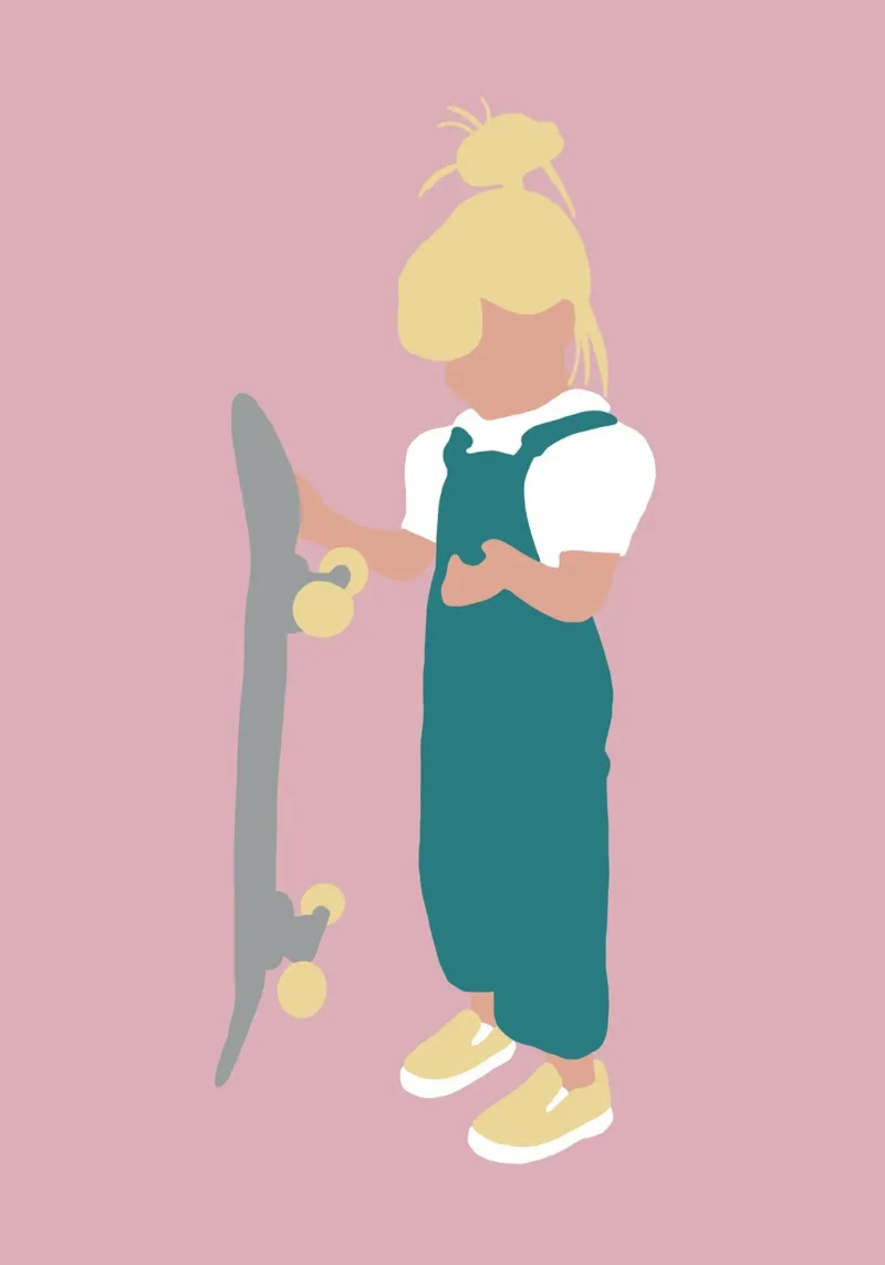 JUNO - Ragazza con skateboard illustrazione minimalista carta hahnemühle da Tine Taler