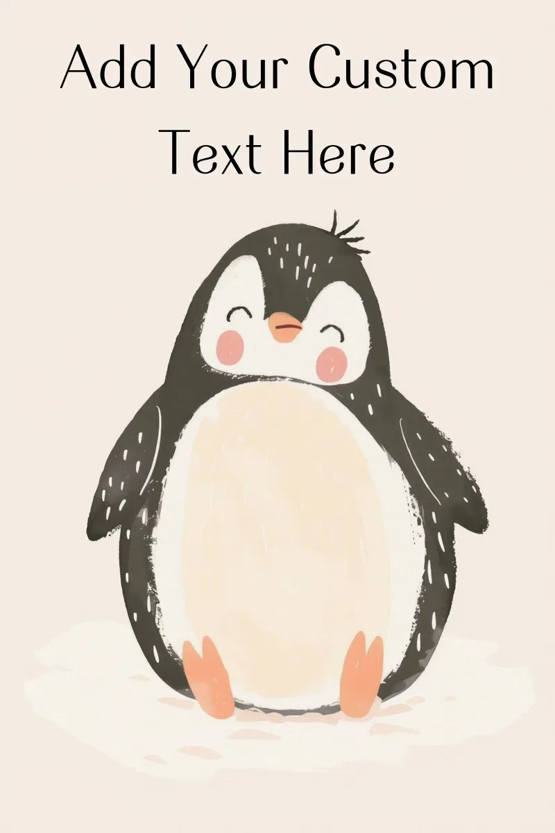Custom Quote For Kids Nursery, Personalization Cute Penguin poster with wooden frame by Little Lola