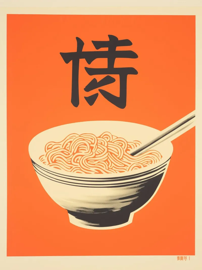 Zuppa di noodle giapponese - Poster retro Ramen arancione poster da Autofocus