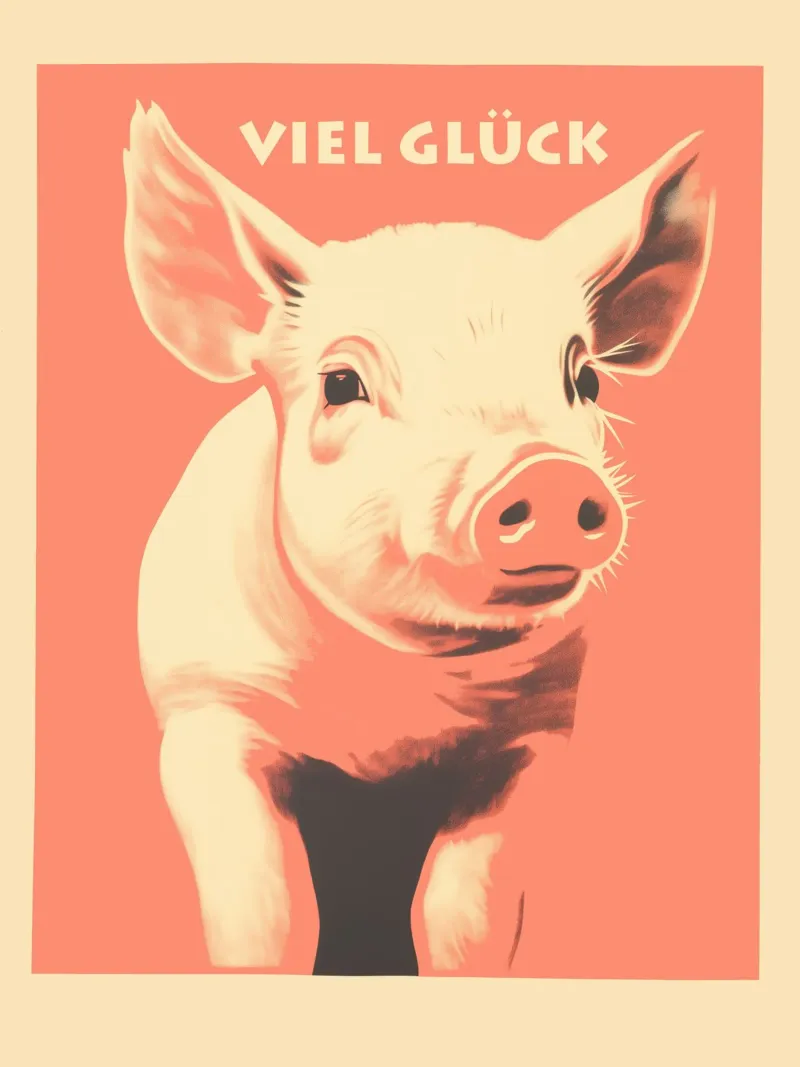 Lucky pig | Good luck with the pig in dusky pink hahnemühle by Autofocus