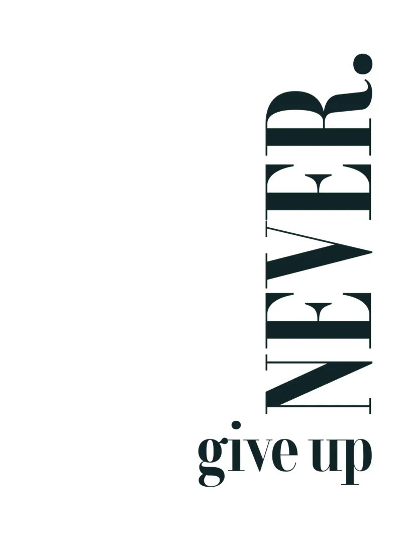 Never Give Up Modern Minimalist Typography canvas with Floater frame by YV TYPOGRAPHY
