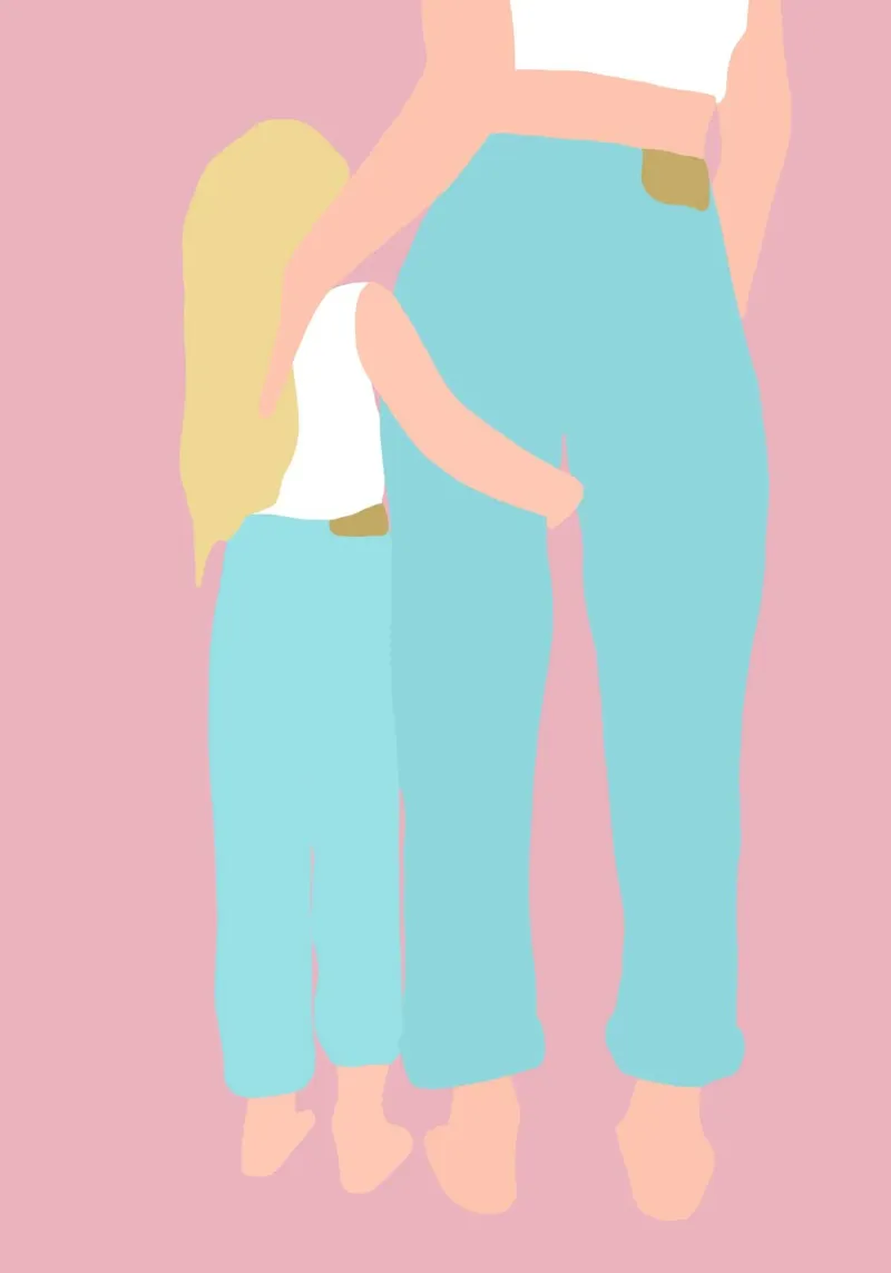 MINI ME - Mamma e figlia illustrate in stile minimalista poster con telaio in alluminio da Tine Taler