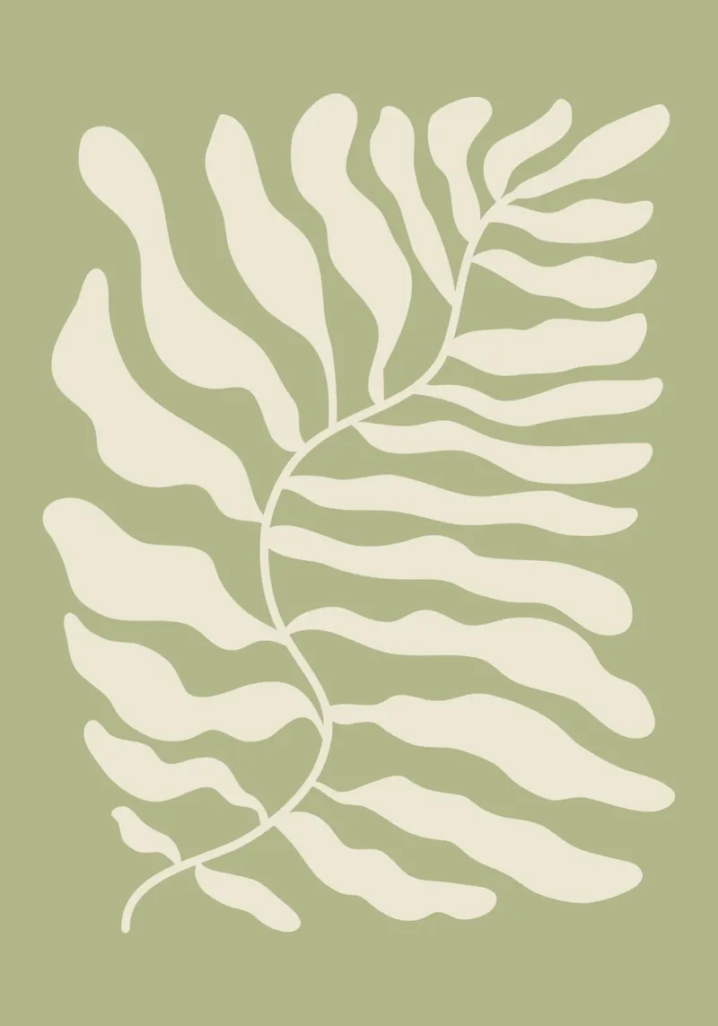 Felce astratta Matisse (tonalità verde salvia) carta hahnemühle da Paigaam Studio