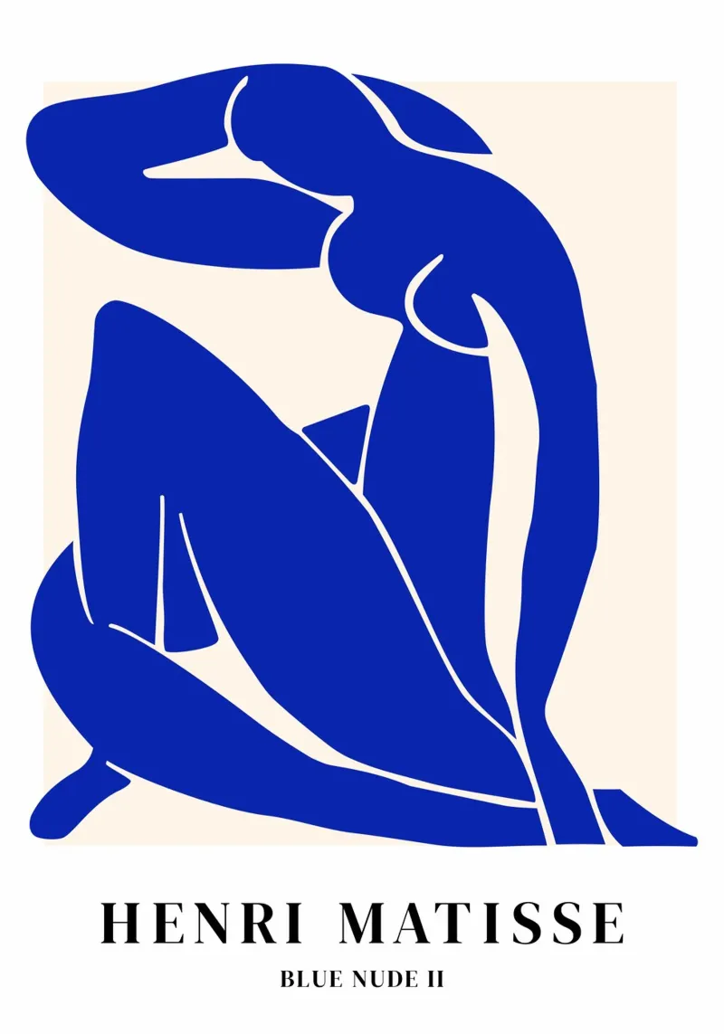 Matisse Woman Abstract Art (Blue Tone) Leinwand mit Schattenfugenrahmen von Paigaam Studio