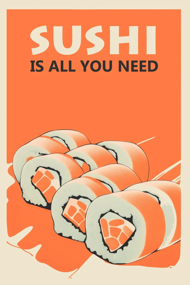 SUSHI Is All You Need | Poster da cucina per gli amanti del sushi poster con telaio in alluminio da Autofocus