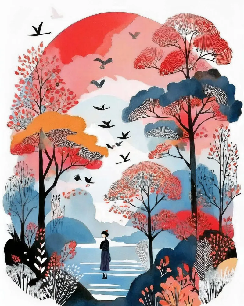 Wanderer in Crimson Hues poster by Hightown Design