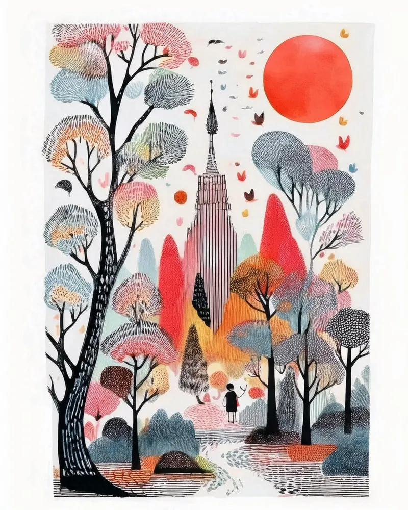 Crimson Sun poster con telaio in legno da Hightown Design