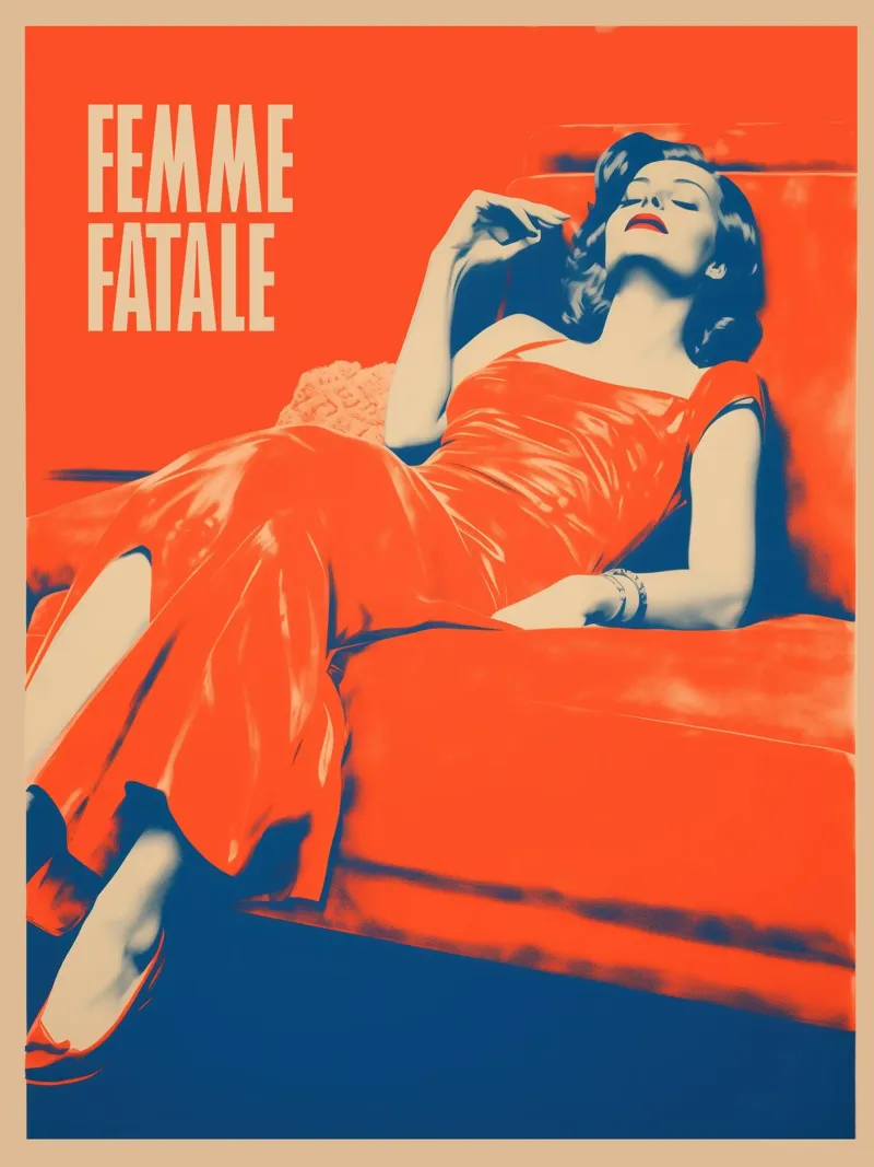 Femme Fatale in rosso e blu | Retro Risographie pellicola backlit da Autofocus