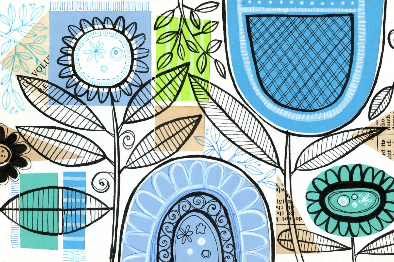Susan Black - Collage botanico 07 poster con telaio in alluminio da The Artcircle
