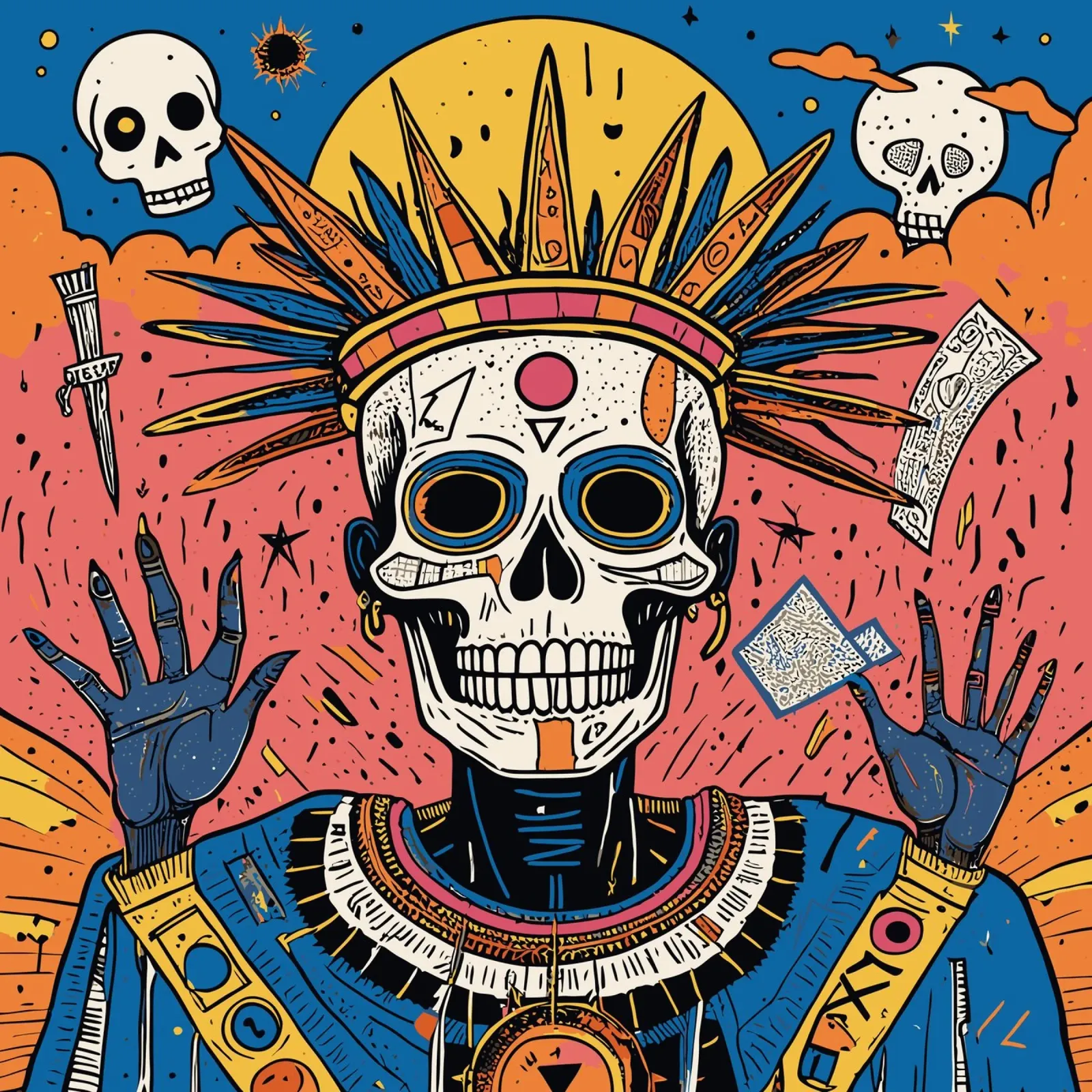 Tribal Skull Art Memento Mori poster with wooden frame by Signorino