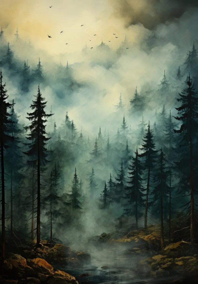 Il bosco di montagna poster con telaio in alluminio da PosterPrint