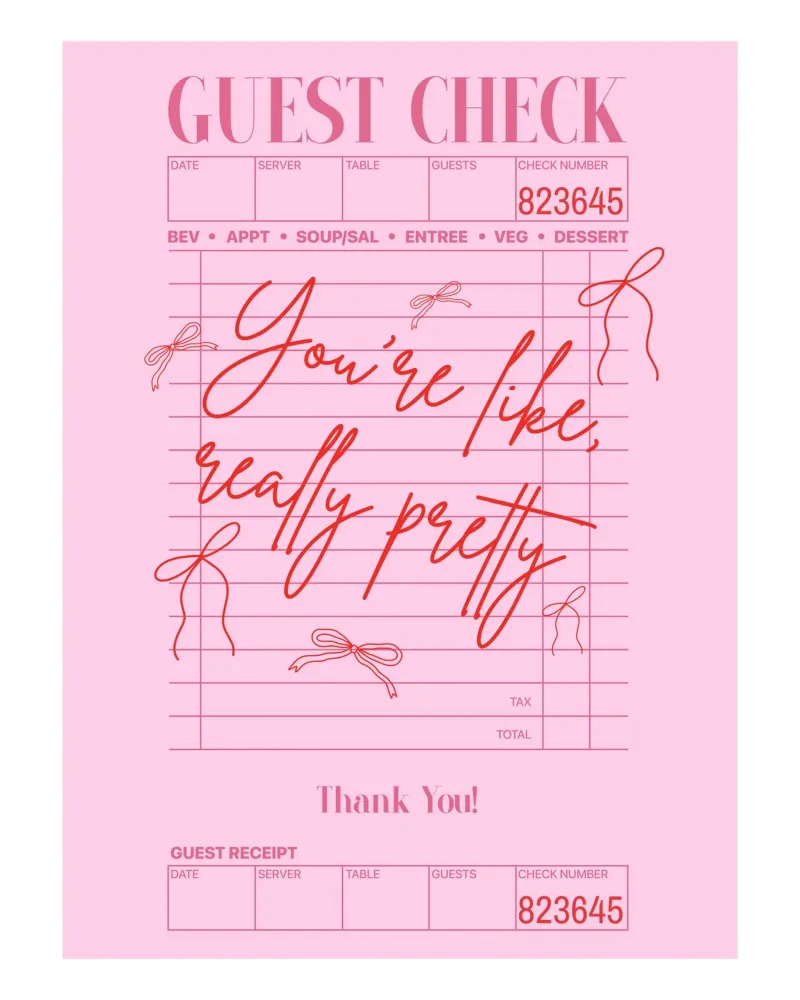 Pink Guest Check, Mean Girls Funny Poster, Pink Wall Art poster with plastic frame by Coquette Club