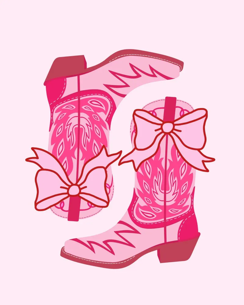 Botas Vaqueras Rosas, Botas Vaqueras Coquetas con Lazo, Arte Lindo metacrilato de Coquette Club