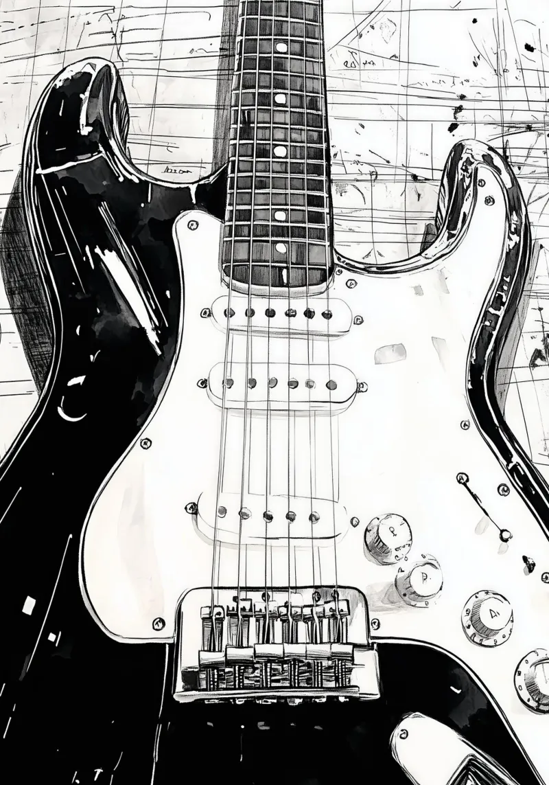 Arte musicale della chitarra in bianco e nero poster da Justyna Jaszke JBJart