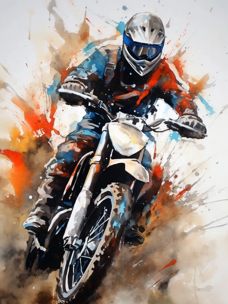 Motocross Watercolor poster avec cadre en plastique de Mateo