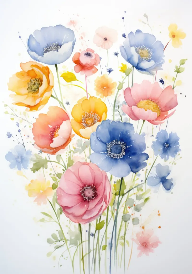 Aquarel Bloemen poster met kunststof frame van PosterPrint
