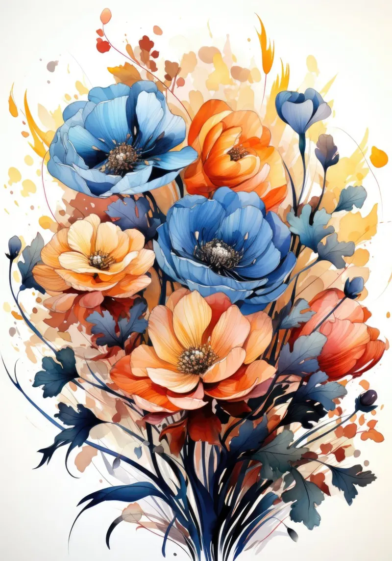 Bouquet de fleurs à l'aquarelle poster avec cadre en plastique de PosterPrint